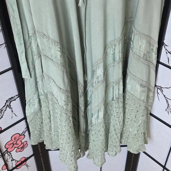 Sapogee Bohemian Dress with Corset Bodice Lace Detail Free Size Sage Green - Picture 9 of 16